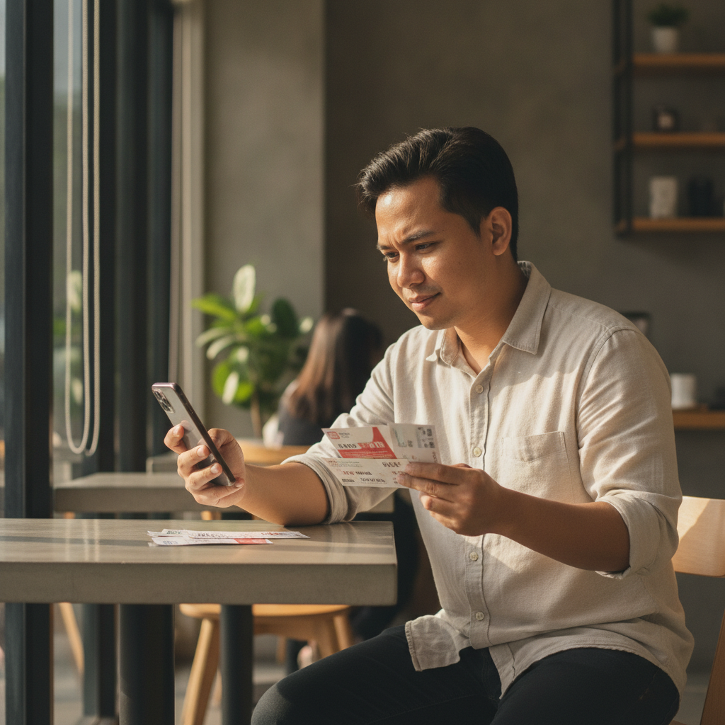 Filipino player comparing online casino bonus offers on smartphone